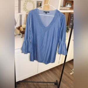 Blue V-Neck Bell Sleeve Blouse 💙
